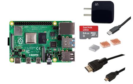 Kit Raspberry Pi 4 B 8gb Orig Uk Element14 + Fuente 3A + Disipadores + HDMI + Mem 64gb   RPI0076